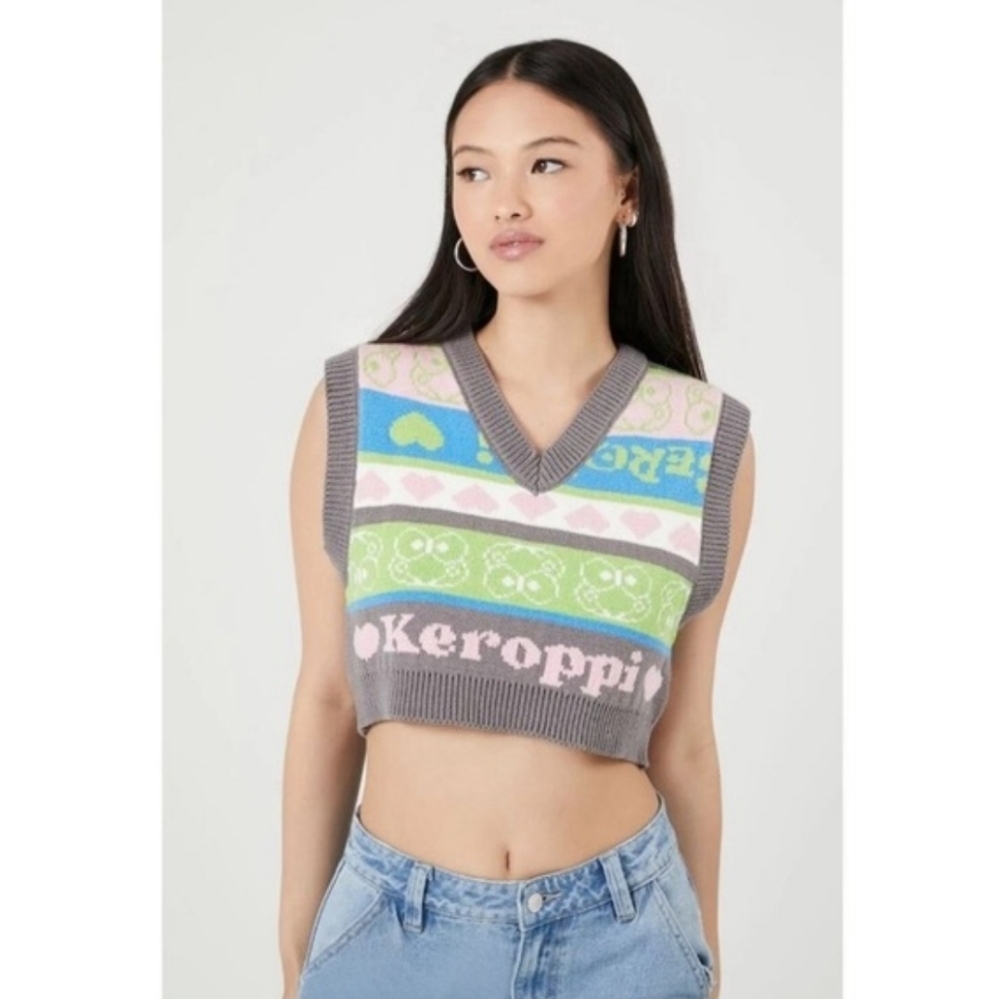 Forever 21 X Hello Kitty and Friends Womens Keroppi Cropped Sweater Vest Size S